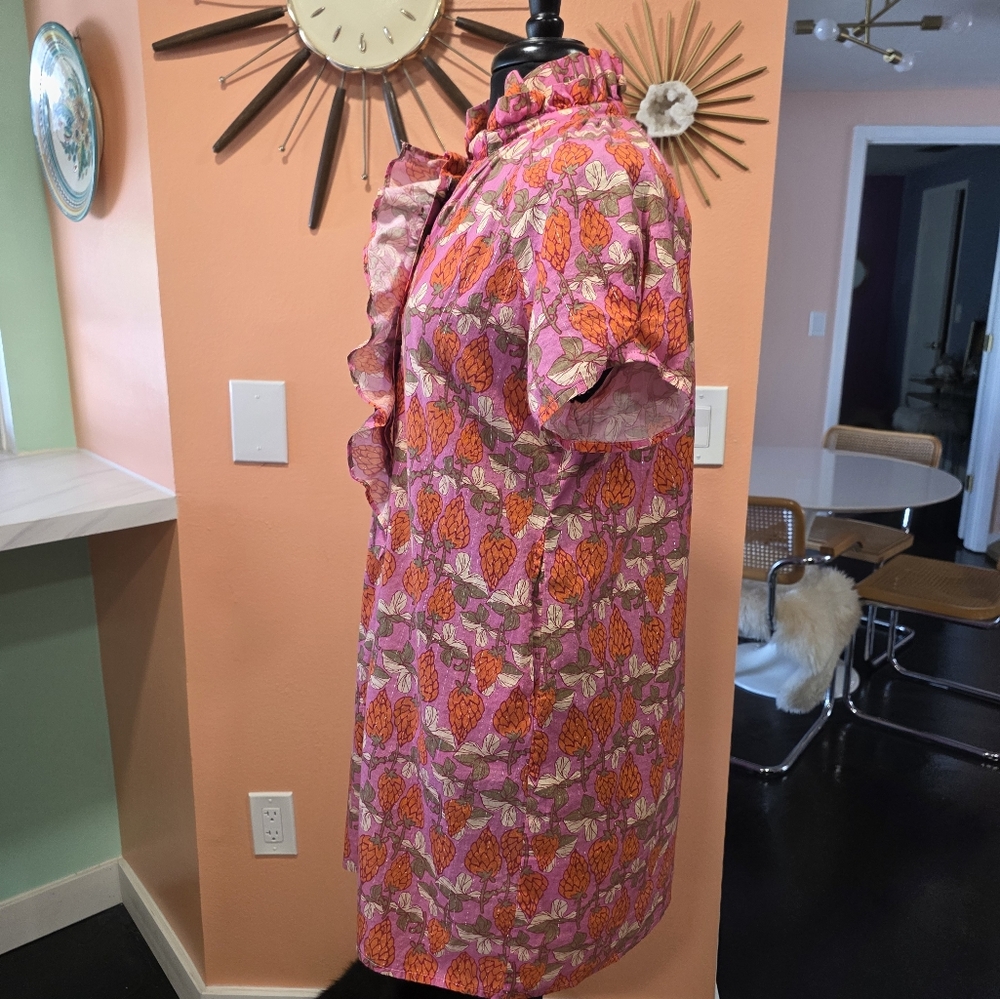 Boho Chic Small Floral Pink Ruffle Dress Buttin Down Hippie Retro Girlie - Picture 5 of 15